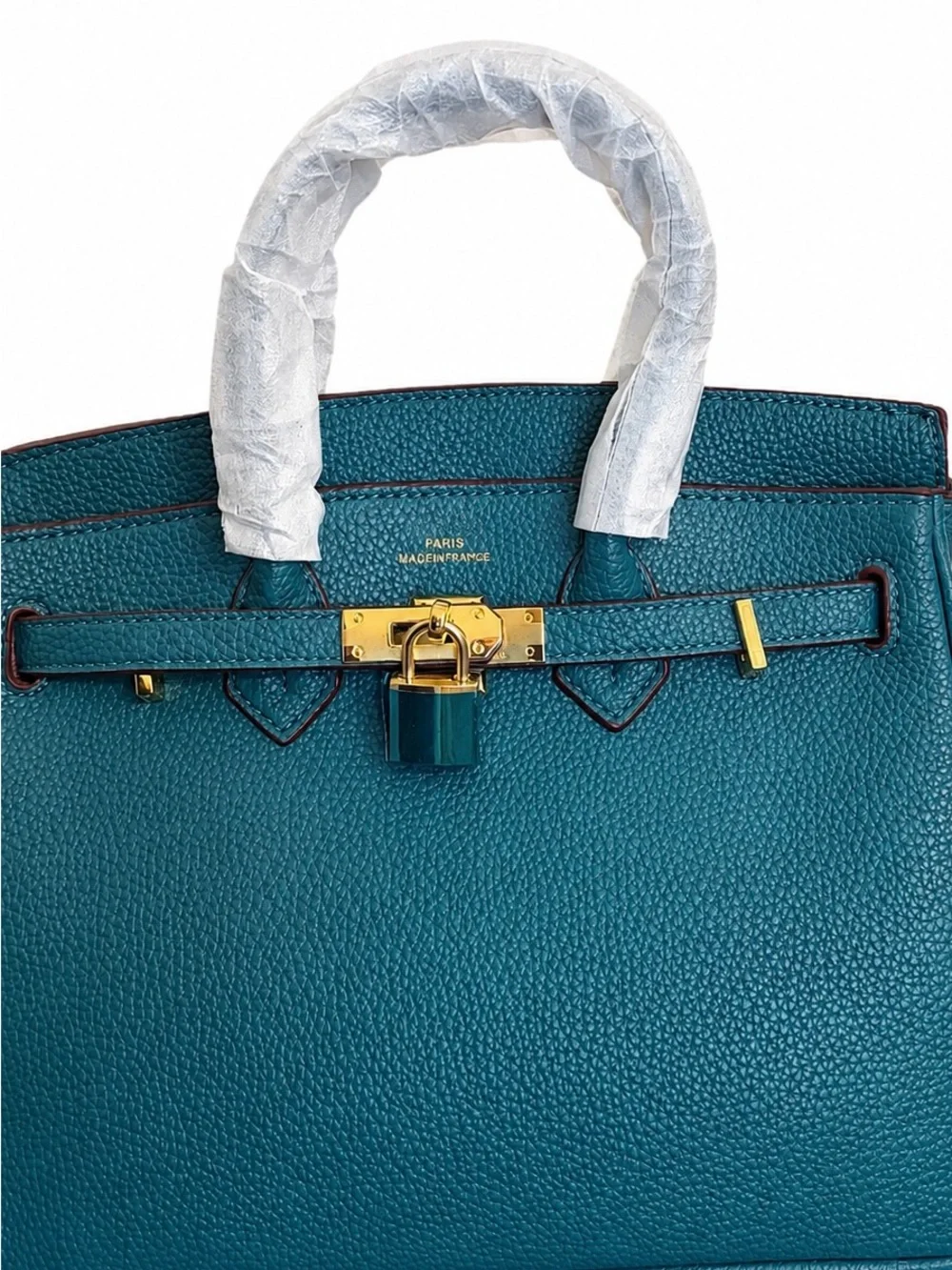 Bleu Jean Real Leather Top-Handle Bag With Gold Hardware.